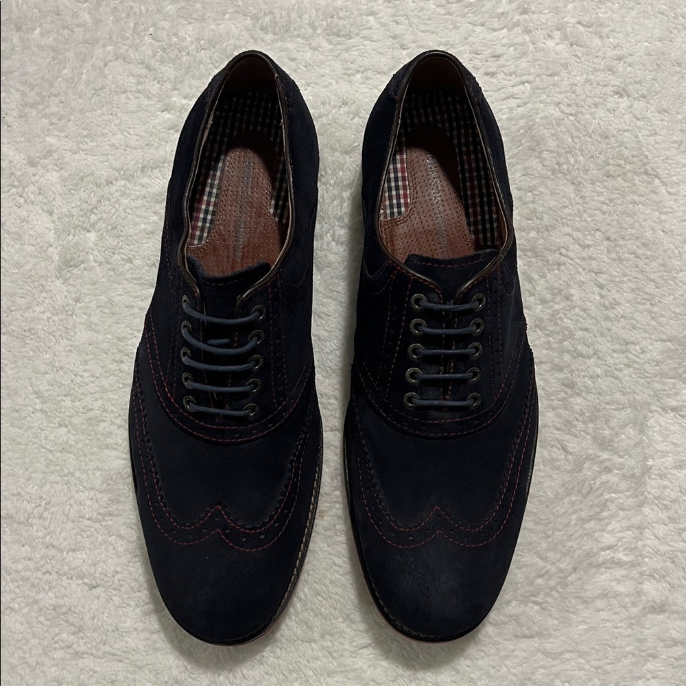 Johnston & Murphy Ellington Wingtip Oxfords Men's Size 12M Navy Blue Suede - Picture 2 of 9